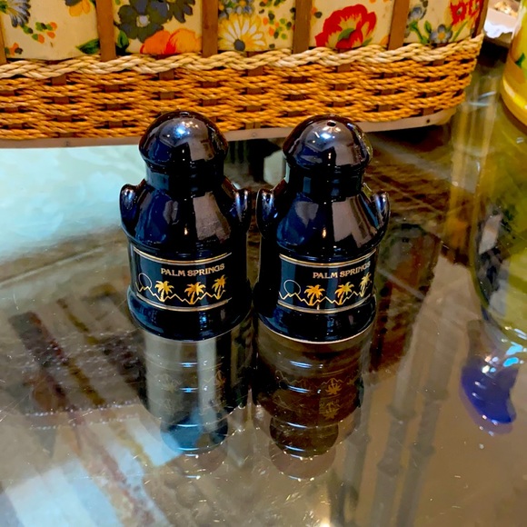 Vintage palm spring sleek black salt pepper shakers - Picture 1 of 8